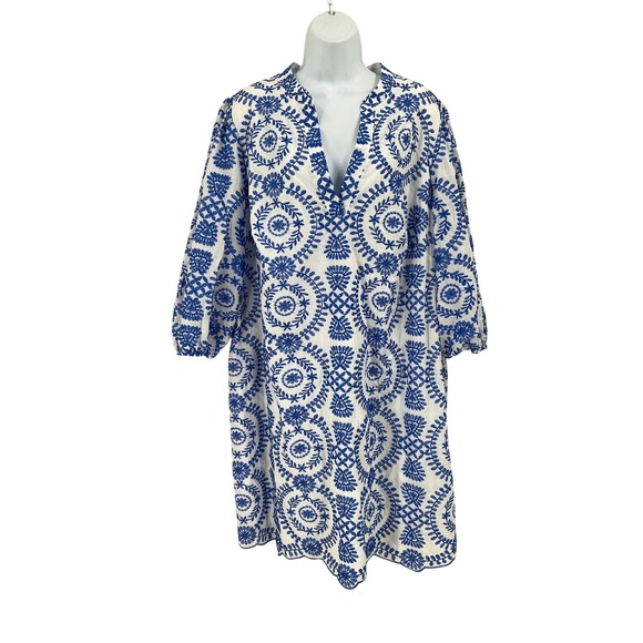 Jessica Howard Dresses & Skirts - Jessica Howard Dress Womens 18W White Blue Embroidered Medallion Boho Classic